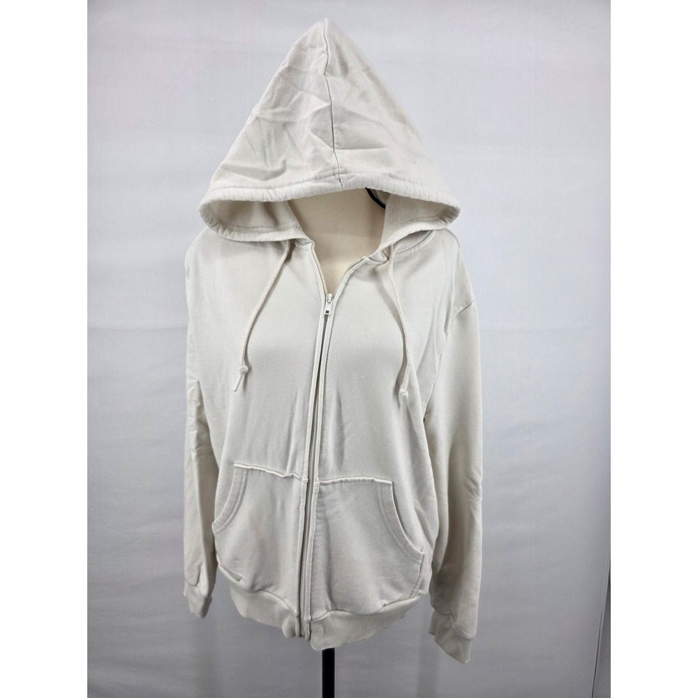 Eddie Bauer Womens Cream Full Zip Fleece Hoodie Sweatshirt Large
